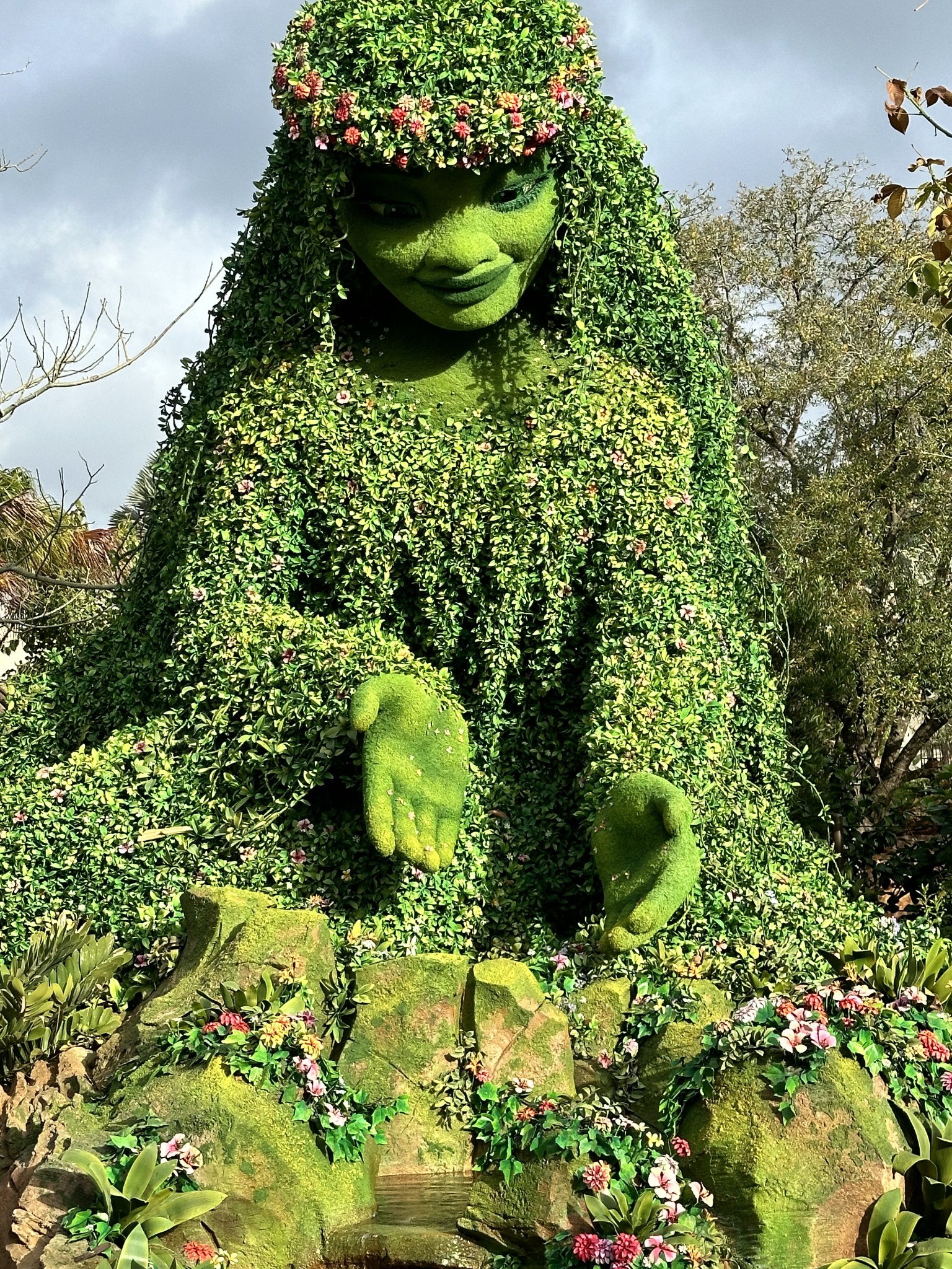 Large floral topiary at a theme park