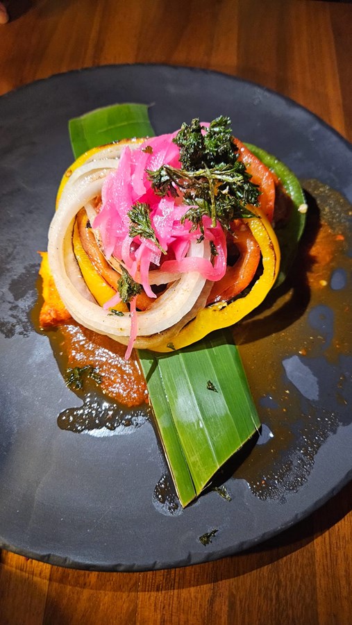 Colorful gourmet dish served at a resort restaurant